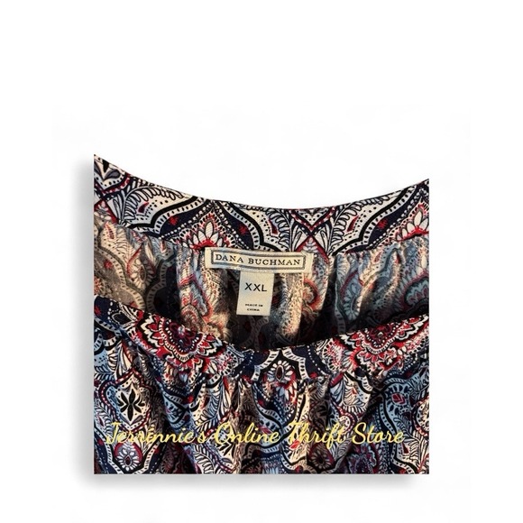 Dana Buchman Geometric Square Neck Bell Sleeve Navy &Red Women's Top XXL - Picture 2 of 3